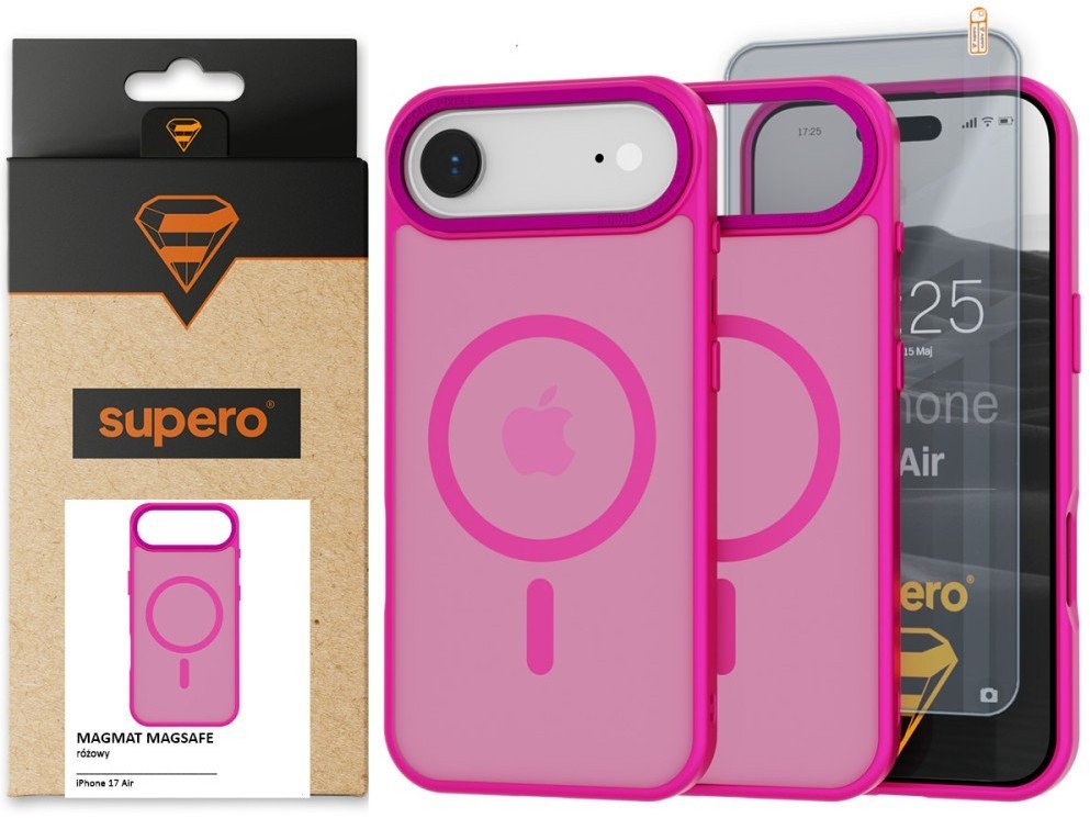Etui matowe Supero Magmat MagSafe do iPhone 17 Air, różowe + szkło