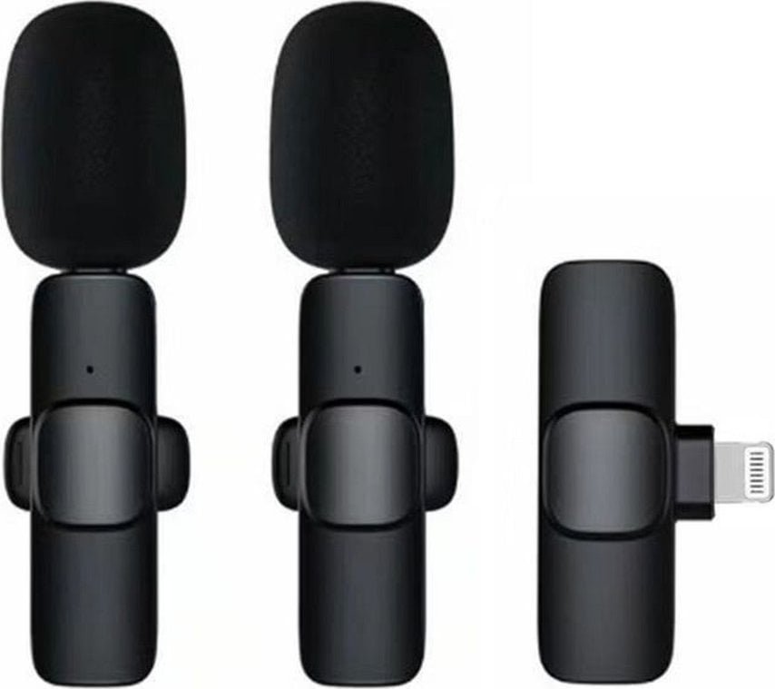 Mikrofon krawatowy bezprzewodowy Lightning podwójny z długim włosiem 2 w zestawie K1 czarny