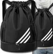 Plecaki - Czarny plecak sportowy do treningu gimnastycznego ze sznurkiem ściągającym - miniaturka - grafika 1