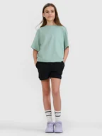 Spodnie i spodenki dla dziewczynek - 4F Spodenki dresowe dziewczęce - czarne 122/128 (6-8 lat) - miniaturka - grafika 1