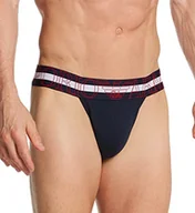 Paski - Emporio Armani Męski pasek Jock Megalogo Jockstrap, granatowy, M - miniaturka - grafika 1