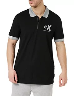Armani Exchange Męska bluza Sustainable, Slim Fit, Side Distorted Logo Polo Sweater, czarna, S, czarny, S - Bluzy męskie - miniaturka - grafika 1