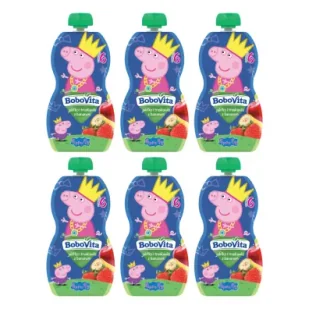 BoboVita Świnka Peppa Mus jabłko i truskawki z bananem po 6 miesiącu Zgrzewka 6 x 100 g - Desery dla dzieci - miniaturka - grafika 1