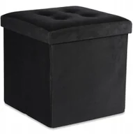 Pufy i podnóżki - Pufa składana L z guzikami - 38x38x38cm aksamit czarna - miniaturka - grafika 1
