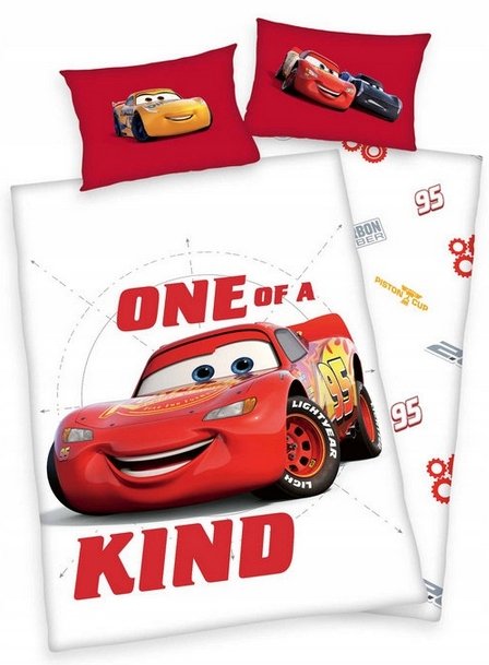 Pościel bawełniana 100x135 Auta samochody Cars biała dla dziecka niemowlęca