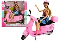 Lalki dla dziewczynek - Import LEANToys Lalka ze Skuterem Różowym Kask Akcesoria - miniaturka - grafika 1