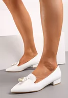 Półbuty damskie - Białe Półbuty Loafersy w Stylu Boho z Kolorową Plecionką Tanula - miniaturka - grafika 1