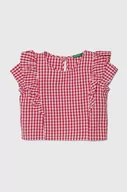 Bluzki dla dziewczynek - United Colors of Benetton bluzka bawełniana dziecięca kolor czerwony w kratę - miniaturka - grafika 1