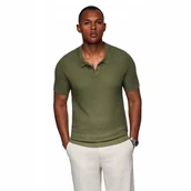 Koszulki męskie - Męska dzianinowa koszulka polo bez zapięcia oliwkowa V1 OM-POSS-0157 r. M - miniaturka - grafika 1