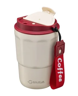 Kubek termiczny bidon COFFEE 350 ml stal nierdzewna 18/10 tworzywo kremowy z czerwonym akcentem - Kubki termiczne - miniaturka - grafika 1
