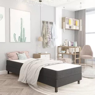 vidaXL Łóżko z materacem sprężynowym, ciemnoszare, tkanina, 90x200 cm - Łóżka - miniaturka - grafika 1