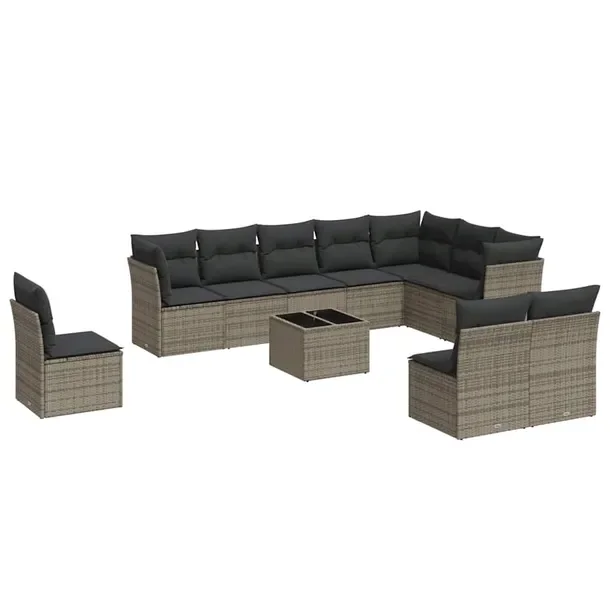 Zestaw mebli ogrodowych rattanowy 7+3+1 szary; 55x62x69 cm; poduszki; szkł