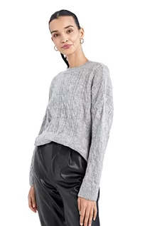 Swetry damskie - DeFacto Sweter normalny krój dla kobiet - sweter z golfem na topy damski (szary melanż, XL), szary melanż, XL - grafika 1