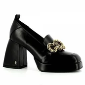 Mokasyny damskie - Czarne skórzane półbuty na obcasie CARINII - Carinii - miniaturka - grafika 1