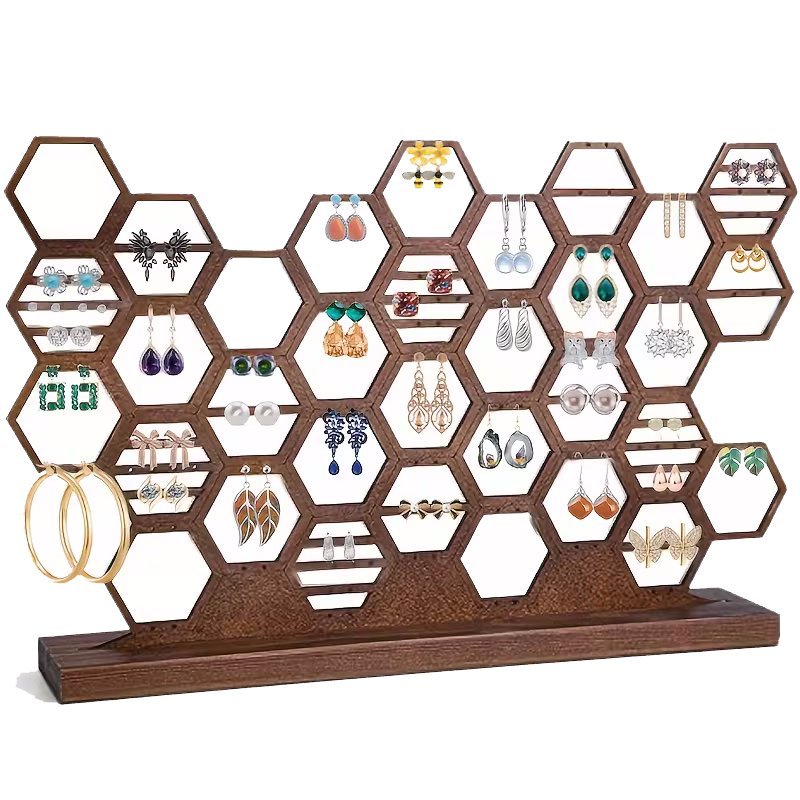 Stojak Organizer na Kolczyki w Kształcie Plastra Miodu Kolor Brązowy