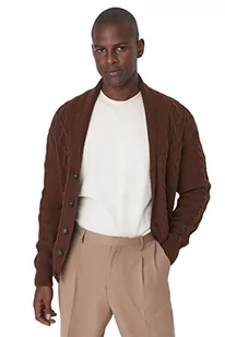 Trendyol Męski sweter z dekoltem w serek gładki wąski kardigan, cynamon, 2XL, Cynamon, XXL - Swetry męskie - miniaturka - grafika 1