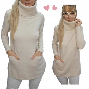 SWETER DAMSKI GOLF na co dzień jak jedwab kieszonki tunika 40 42 L XL - Swetry damskie - miniaturka - grafika 1