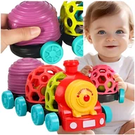Zabawki sensoryczne - KLOCKI SENSORYCZNE DLA DZIECI NIEMOWLĄT EDUKACYJNY INTERAKTYWNY POCIĄG 3w1 - miniaturka - grafika 1