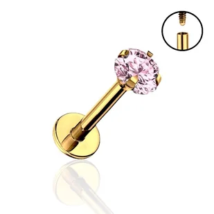 Tytanowy ZŁOTY Labret z Różową cyrkonią 1,2/10/4 - Kolczyki - miniaturka - grafika 1