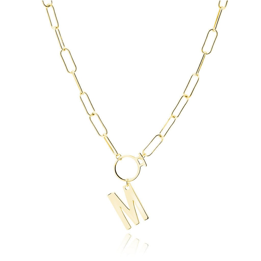 Srebrny naszyjnik literka M pozłacany srebro 925