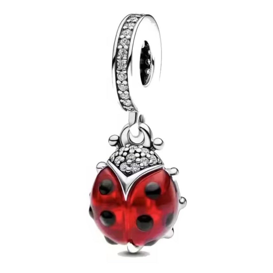 Zawieszka Charms SREBRO 925 Koralik Czerwona Biedronka