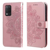 Portfele - Dla OPPO Realme 8 5G 7-płatkowe kwiaty Wytłaczanie Wzór Poziome etui ze skóry PU z klapką z uchwytem i miejscami na karty oraz portfelem i ramką na... - miniaturka - grafika 1