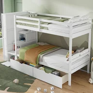 Łóżka dla dzieci i młodzieży - Białe łóżko piętrowe dla dzieci 90*200 cm z miejscem do przechowywania, schowkiem, dwiema szufladami, bez materaca, drewno sosnowe + MDF - miniaturka - grafika 1