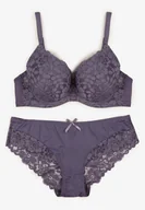 Komplety bielizny - Fioletowy Koronkowy Komplet Biustonosz i Majtki Figi w Klasycznym Stylu Ezirene - miniaturka - grafika 1
