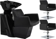 Meble fryzjerskie - Aurora zestaw myjnia fryzjerska i 2 x fotel fryzjerski hydrauliczny obrotowy do salonu fryzjerskiego myjka ruchoma misa ceramiczna armatura bateria słuchawka - miniaturka - grafika 1