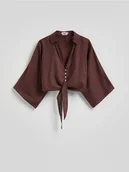 Koszule damskie - Reserved - Koszula z wiązaniem - ciemnobrązowy - miniaturka - grafika 1