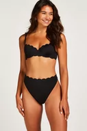 Majtki damskie - Hunkemöller Figi bikini z wysokim stanem z falowanym brzegiem Czarny - miniaturka - grafika 1