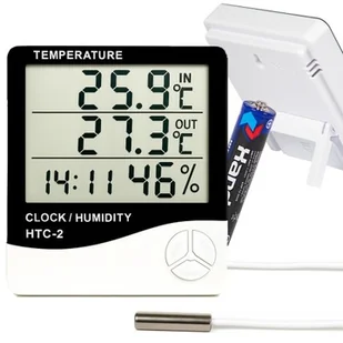 Termometr Stacja Pogody Pogodowa Higrometr Zegar Bateria Zestaw Sonda LCD - Stacje pogodowe - miniaturka - grafika 1