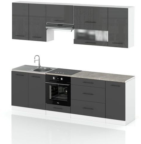 Meble Kuchenne Nowoczesne Modułowe Kuchnia Marocco 2.6m Szary Połysk Szary