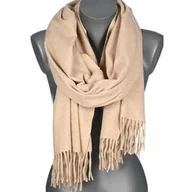 Apaszki i szaliki damskie - Szalik damski BAWEŁNIANY na prezent z frędzlami FG-8 jasny beż - miniaturka - grafika 1