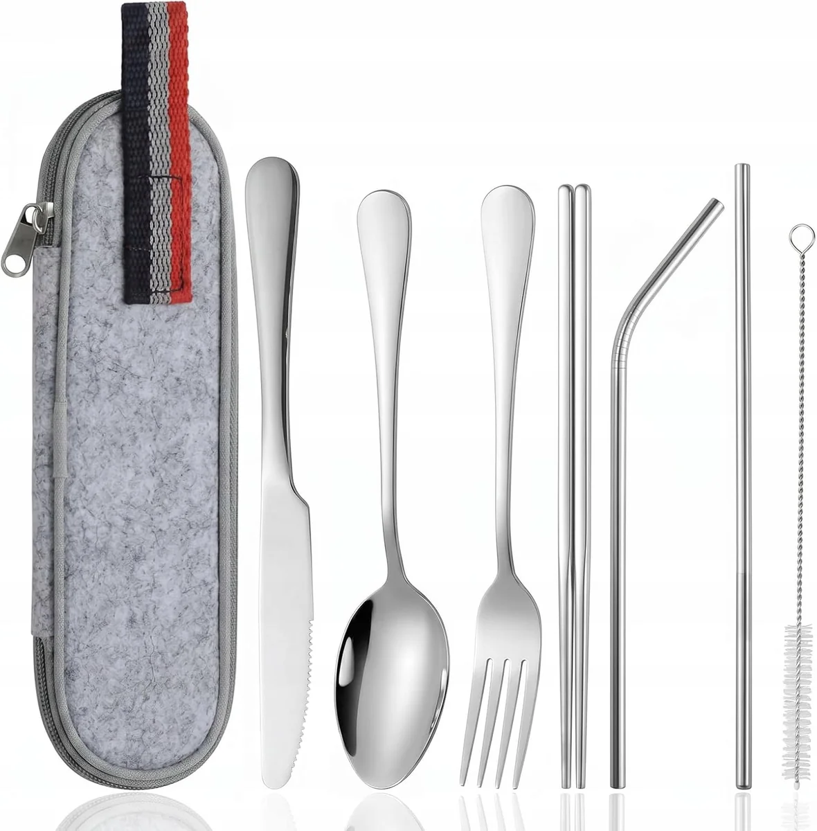 SZTUCIE ZESTAW 7 CZEŚCI KEMPING PODRÓŻ TURYSTYKA ETUI STAL
