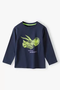Bluzki dla chłopców - Bluzka bawełniana dla chłopca granatowa z dinozaurem - grafika 1