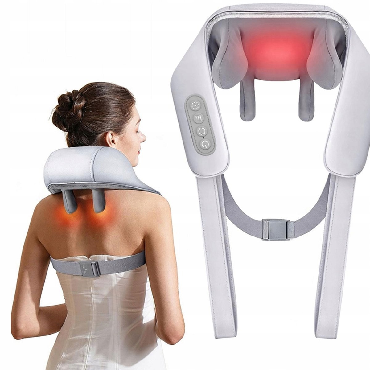 MASAŻER KARKU BEZPRZEWODOWY Z OGRZEWANIEM I SHIATSU 2000MAH SZARY