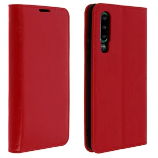 Etui Folio Prawdziwa Skóra Huawei P30 z miejscem na kartę Podstawka wideo Czerwone - Etui i futerały do telefonów - miniaturka - grafika 1