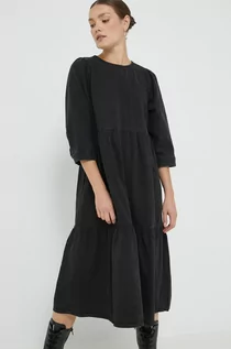 Sukienki - Noisy May sukienka jeansowa kolor czarny midi rozkloszowana - grafika 1