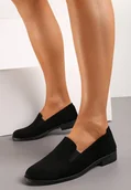 Mokasyny damskie - Czarne Eleganckie Mokasyny z Ekozamszu Wiallara - miniaturka - grafika 1