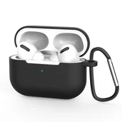 Akcesoria do słuchawek - Hurtel Etui do AirPods Pro silikonowy miękki pokrowiec na słuchawki + brelok karabińczyk zawieszka czarny (case D) - miniaturka - grafika 1
