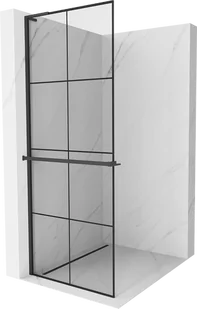 Mexen Kioto+ L ścianka prysznicowa z półką Walk-in 70 x 200 cm, czarny wzór, czarna - 800-070-123-70-77 - Ścianki i drzwi prysznicowe - miniaturka - grafika 1