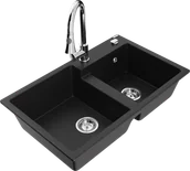 Zlewozmywaki z baterią - Mexen Tomas zlewozmywak granitowy 2-komorowy z baterią kuchenną Elia, czarny - 6516-77-670101-00 - miniaturka - grafika 1