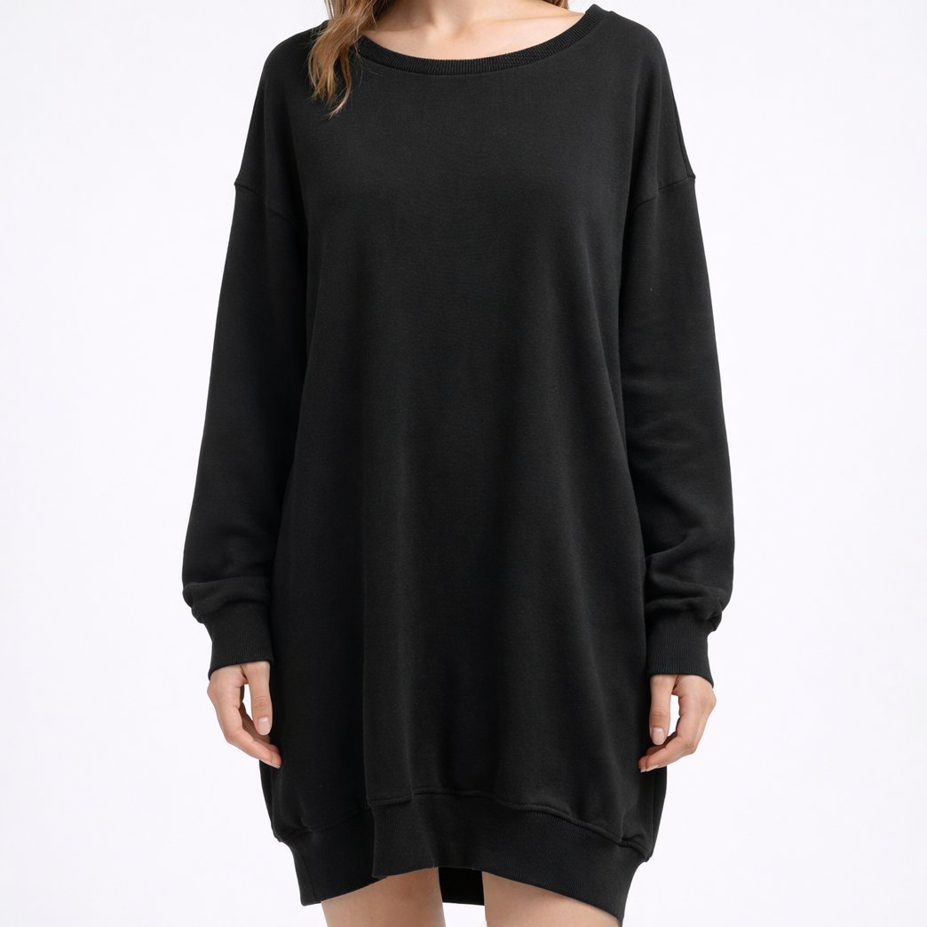 Sukienka Damska Dresowa Bluza Oversize Tunika Casual Czarna EDAN S