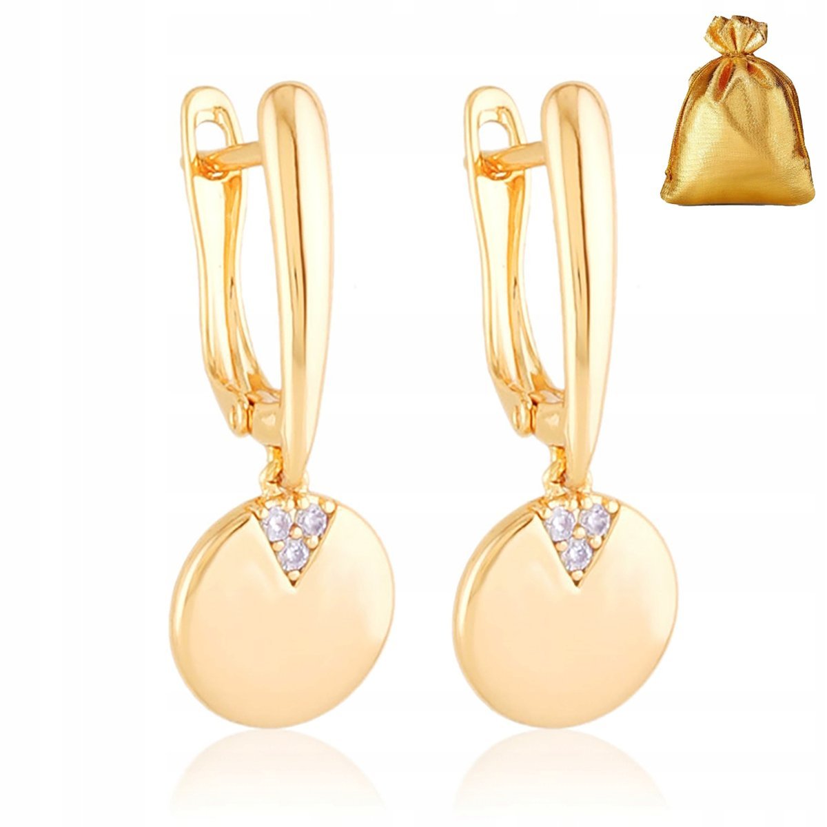 Biżuteria Ze Stali Chirurgicznej Złote Kolczyki, Pozłacane Wiszące+Cyrkonie