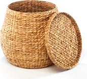 Kosze na bieliznę - Kosz do przechowywania Kobolo Kosz na pranie Dekoracyjny kosz wykonany z plecionego hiacyntu wodnego z pokrywą - miniaturka - grafika 1