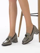 Półbuty damskie - Artiker Półbuty damskie skórzane lakierowane Khaki-38 - miniaturka - grafika 1