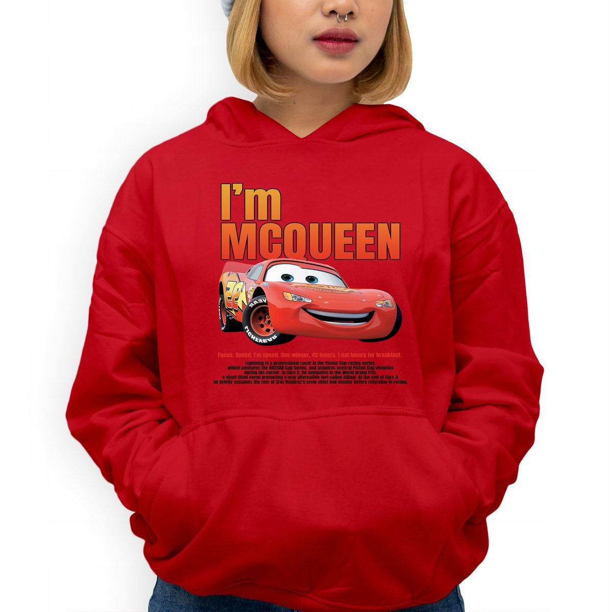 Bluza Z Kapturem Czerwona I'M MCQUEEN Młodzieżowe Trendy Styl Wzory Rozm M