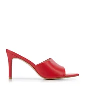 Półbuty męskie - Damskie klapki ze skóry na obcasie czerwone - miniaturka - grafika 1