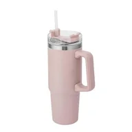 Kubki termiczne - Kubek nierdzewny termiczny do samochodu z uchwytem 880 ml różowy - miniaturka - grafika 1